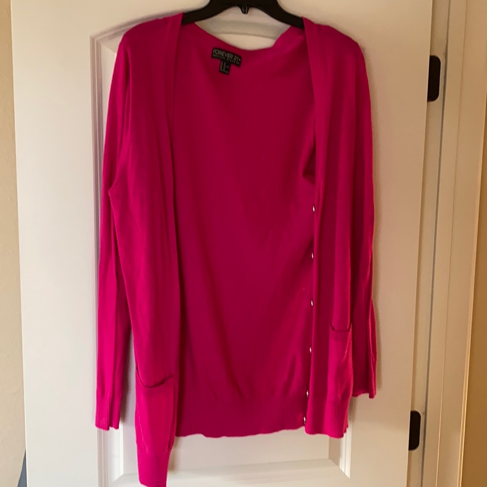 Neon pink 1X long sleeve cardigan